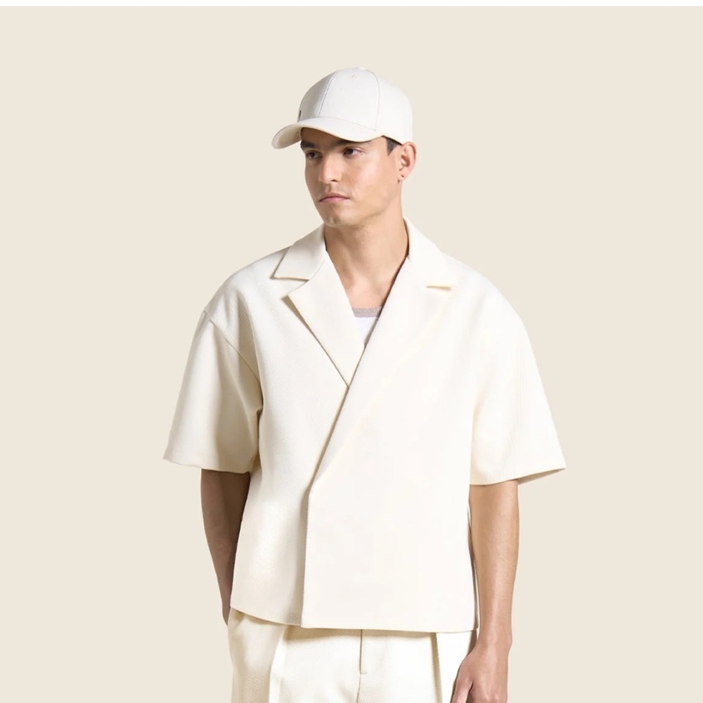 Maniere De Voir Cream Boxy Twill Double Breasted Shirt - set